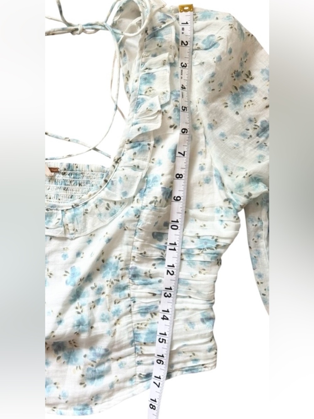 Free People Another Life Floral Peasant Top Cottagecore Blue S - Picture 3 of 9